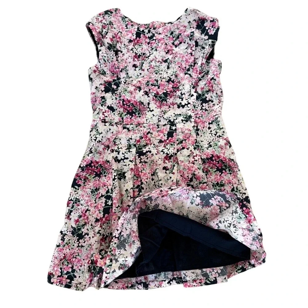 Gap Kids Girls Pink Floral Pleated Fit and Flare Dress Navy Blue Size M 8
